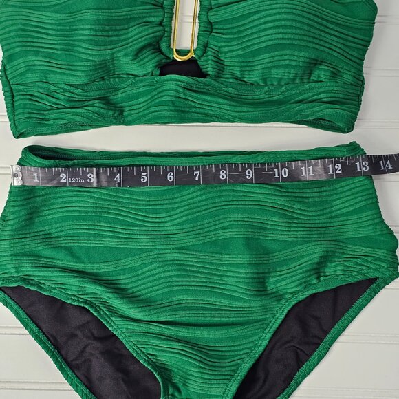 Women's Green Textured Cut Out Front High Waisted Bikini Set Size M NWOT - Picture 10 of 12